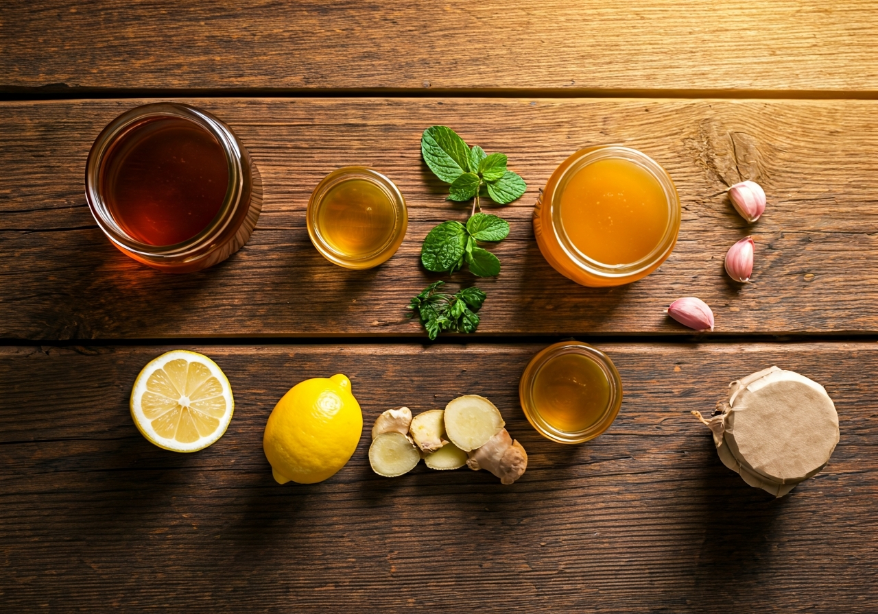 Ingredientes dos lambedores: mel, gengibre, limão e alho